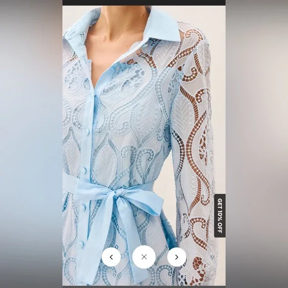 Commense Light Blue Lace Long Sleeve Dress 2 in 1 sheer lace mini dress Large - Picture 2 of 6